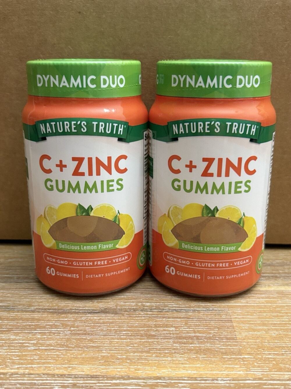Nature's Truth Vitamin C + Zinc Gummies Adults 60 Count X 2 Lemon EXP 12/2026